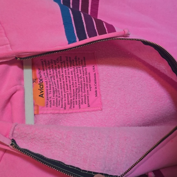 Aviator Nation 5 Stripe Zip Up Hoodie Sweatshirt - Neon Pink - Unisex XL - Picture 4 of 11